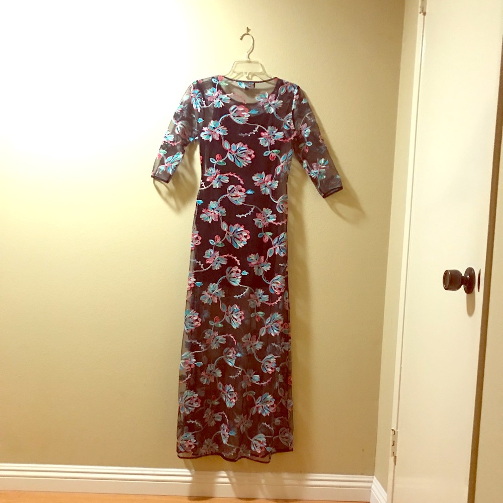 Bountiful Blossoms Black Embroidered Maxi Dress